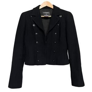 Chanel 03C Black Cropped Jacket FR 36 | Camellia Buttons, Bouclé, Military, Rare